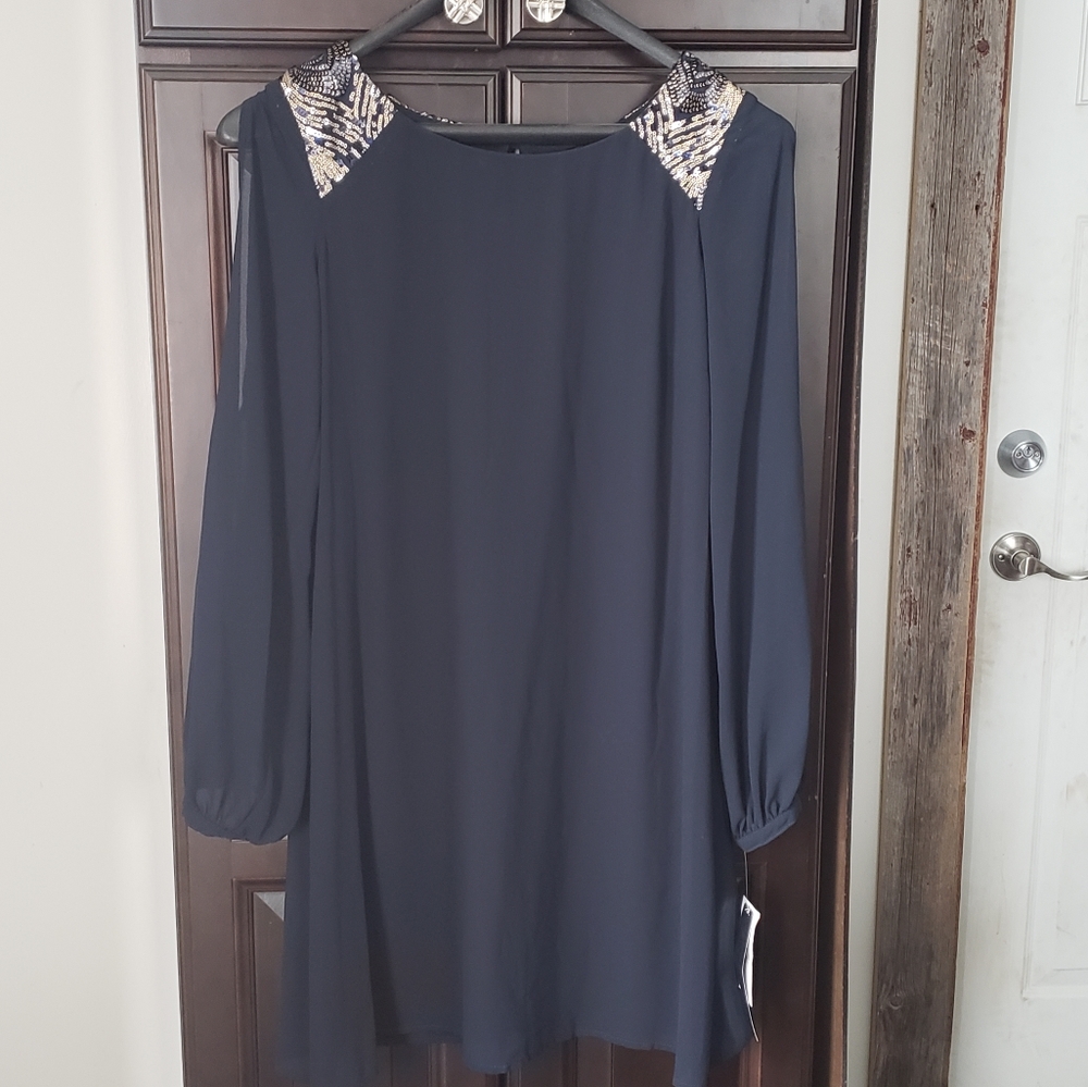 Navy blue dress with gold sequins